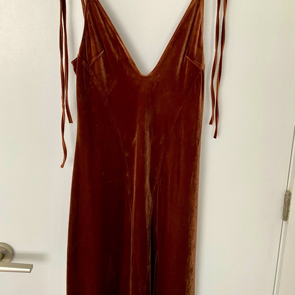 Chocolate Brown Velvet Tie-Strap Dress Size Small